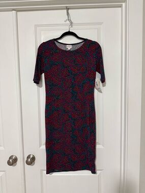 LuLaRoe Julia Teal and Magenta Floral Midi Dress